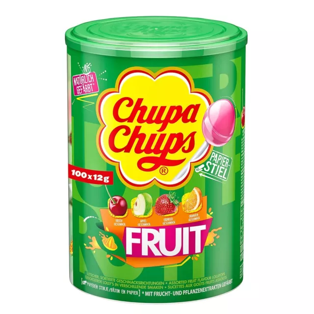 1x 1kg Chupa Chups Fruit Lutscher Dose Lollis 4 Sorten Frucht NEU MHD 30/07/26