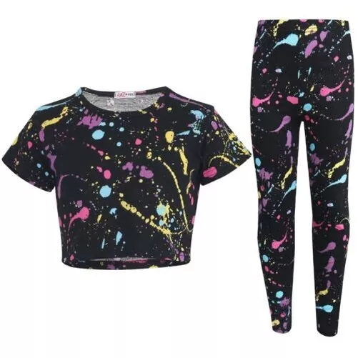 Bambine Top Corto & Set Leggings Splash Stampa Due Pezzi Completo Abbigliamento