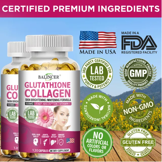 Premium Glutathione Collagen With Vitamin C Whitening 30/60/120 Capsules