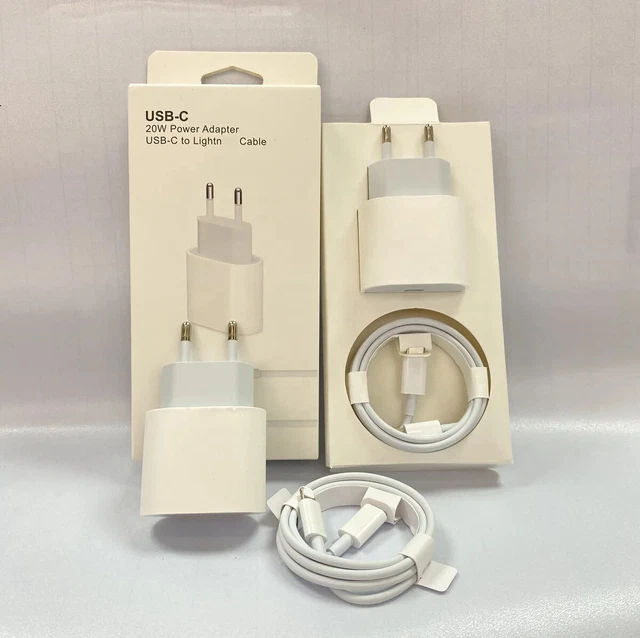 Chargeur Rapide Apple 20W USB-C Original – Adaptateur Secteur + Câble USB-C vers USB-C, pour iPhone 15/16/17