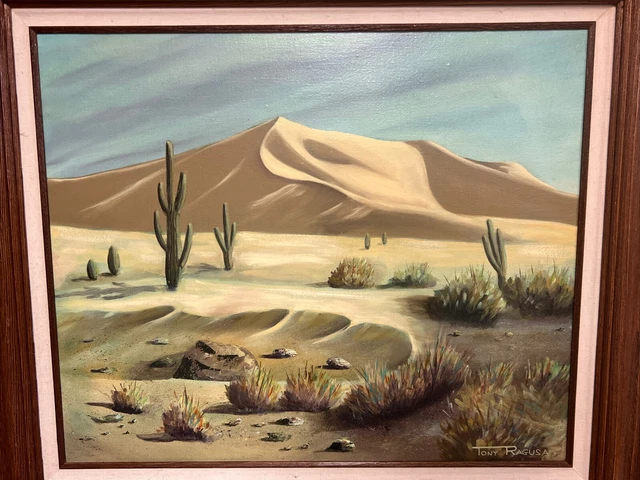 Vintage Tony Ragusa Oil on canvas painting Desert Scene - framed 32 x 28