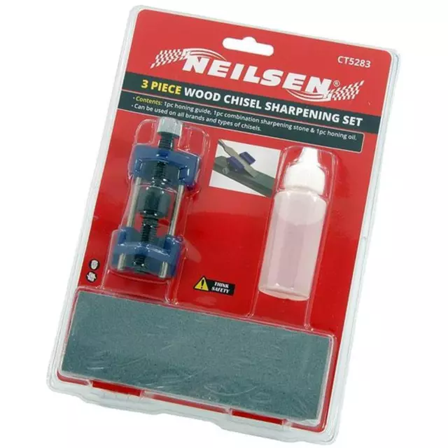 Neilsen Wood Chisel Sharpening Hone Guide Honing Oil & Stone Tool Set 3pc