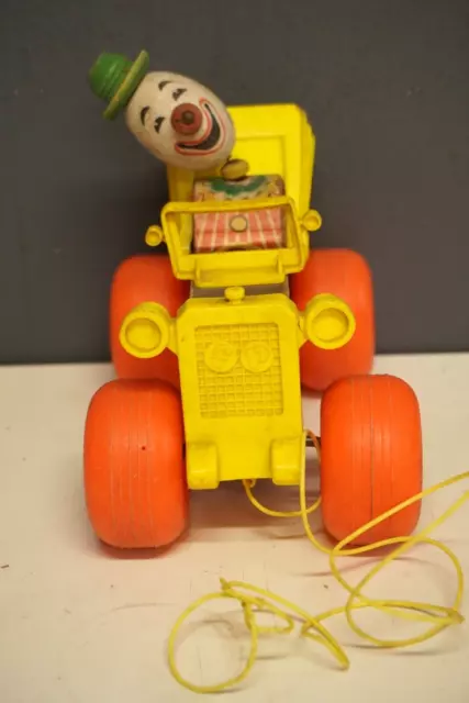 Fisher Price “Jolly Jalopy “ 1965 Vintage Circus Clown Car Wooden Pull Toy #724