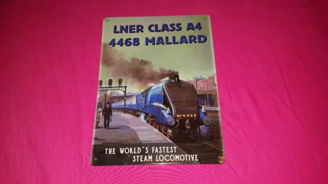 PLAQUE MÉTAL TÔLE / Mallard Locomotive Steam Train, 4468 LNER Railway Station