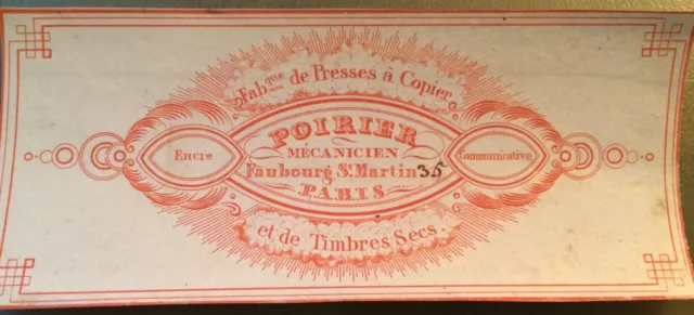 19Th Century Advertisement For Copy Press Factory.paris, Faubourg Saint-Martin.