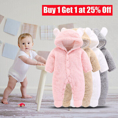 UK Newborn Baby Boy Girl Kids Bear Hooded Romper Jumpsuit Outfit Clothes Outfits