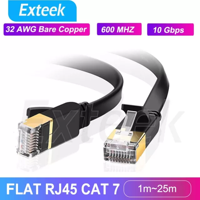 1m~25m CAT7 RJ45 10Gbps Ethernet Network Lan Cable Flat Shielded patch lead