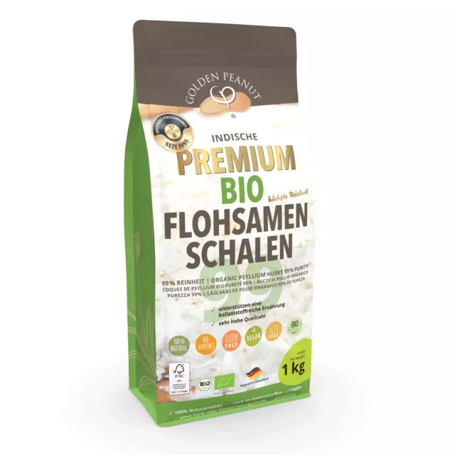 Bio Flohsamenschalen 1 kg indische Premium Flohsamen Psyllium Husks 99% Reinheit