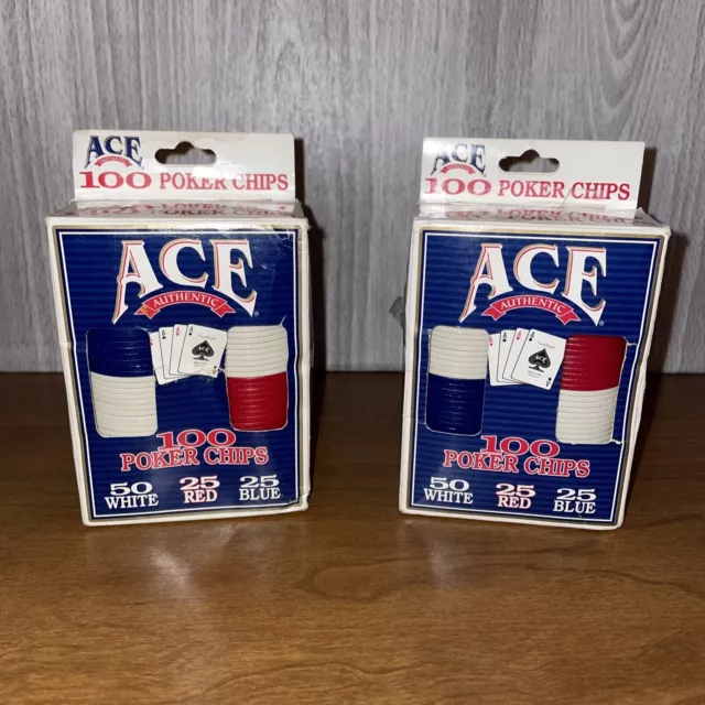 Ace Authentic 198 Poker Chips 98 White 50 Blue 50 Red *ROUGH BOXES*