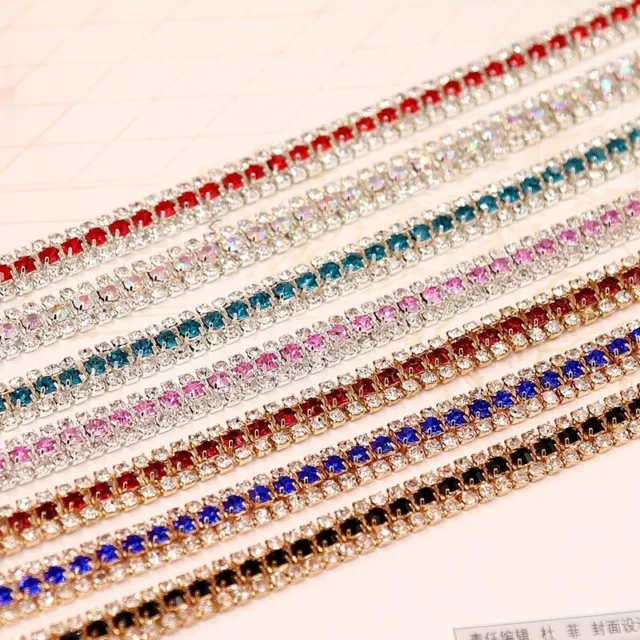 1 Yard 3 Rows Colorful Crystal Rhinestone Trim Chain Sewing Craft Chains Belt