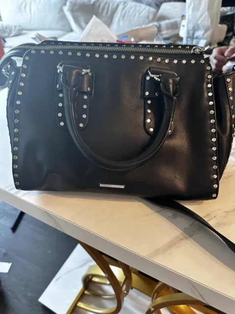 Rebecca Minkoff black leather studded Satchel/ crossbody strap