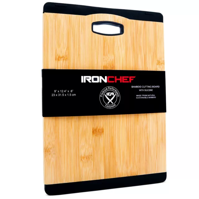 Iron Chef America Bamboo Cutting Board Reversible with Non-Slip Silicone Edge