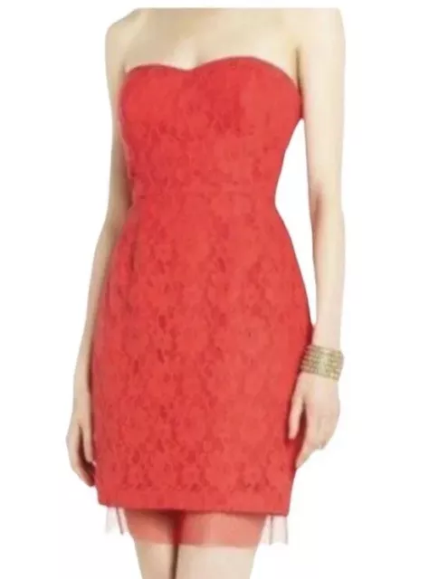 BCBGMAXAZRIA Red Berry Floral Lace “Roselle” Dress Women's Sz.8 $348 🍓