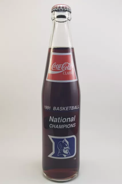 Vintage Coca-Cola Bottle Duke 1991 NCAA Basketball National Champions 10 oz Full