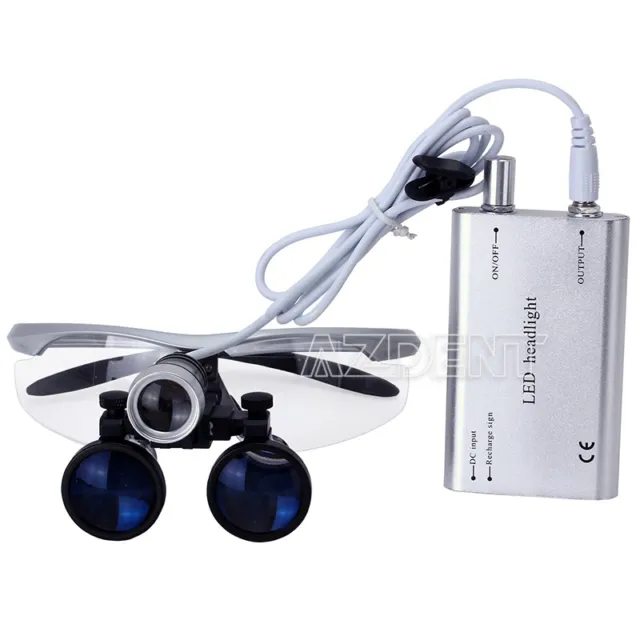 Dental Surgical Binocular Magnifier Loupes 3.5X + LED Head Light Lamp Silver