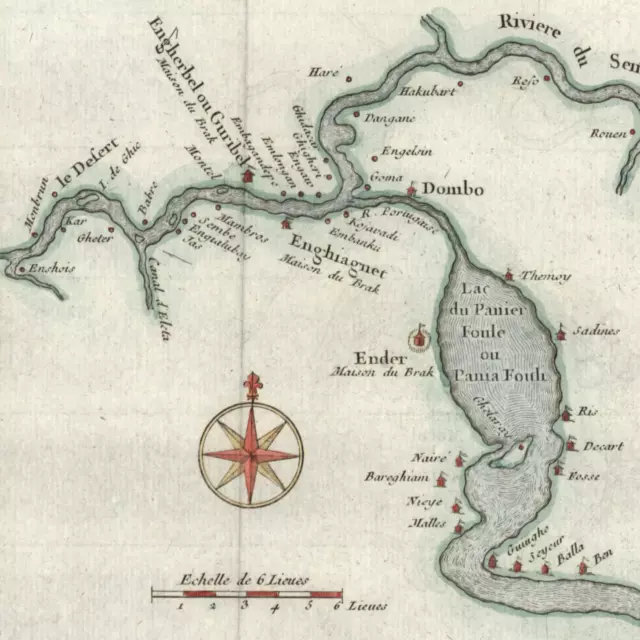 West Africa Senegal river Sanaga c.1746 Bellin hand color old map