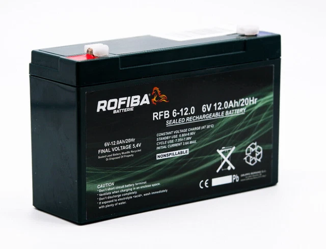Batteria Piombo Ricaricabile 6V 12Ah - Per Moto Peg Perego, Giocattoli, UPS - Faston - Foto 5