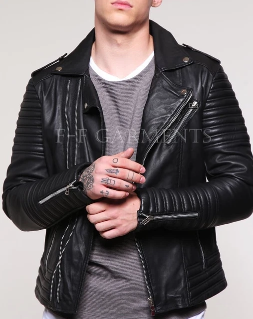 Men's Real Lambskin Black Leather Motorcycle Jacket Slim fit Biker Jacket