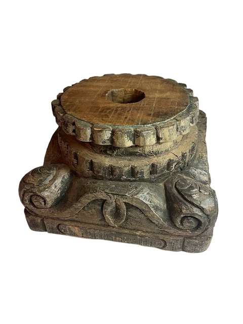 Antique Large Heavy Hand Carved Wooden PEDESTAL Base RISER Plant Stand 16 Pounds