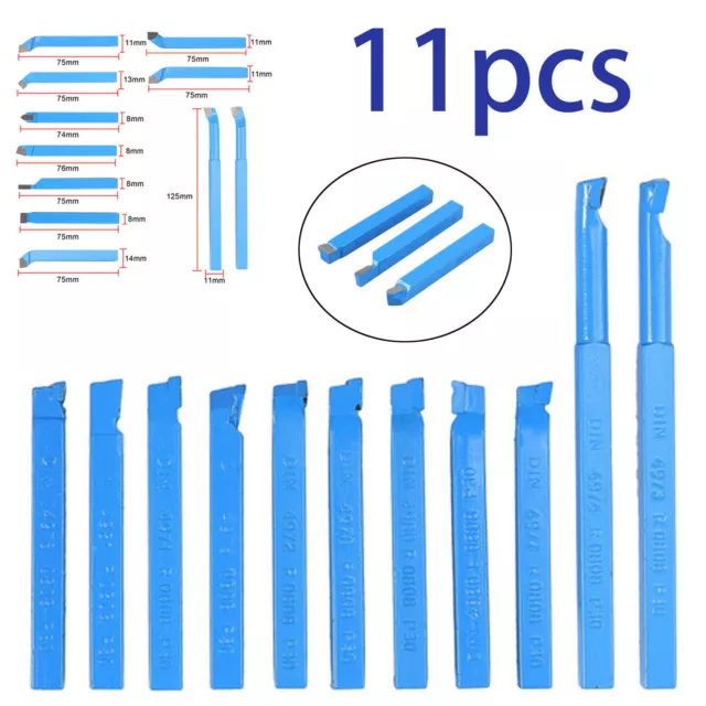 11PCS Mini Lathe Tool Set Carbide Tip Metal Cutting 8 x 8mm Turning Boring Bit