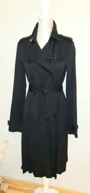 Burberry Black Iconic Classic Pleated Trench Coat Size UK 6, US 4, XS - S