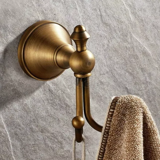 Antique Brass Wall Mount Coat Hooks Towel Robe Double Hook Bathroom Accessories