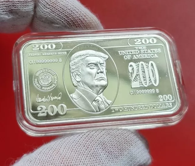Donald Trump $200 Bill / Note - 1 troy oz .999 Fine Pure Silver PROOF Art Bar