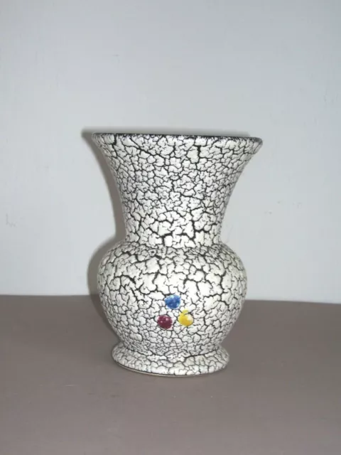 Jasba Cortina Keramik Vase schwarz weiss  Schrumpfglasur 50er Jahre 2