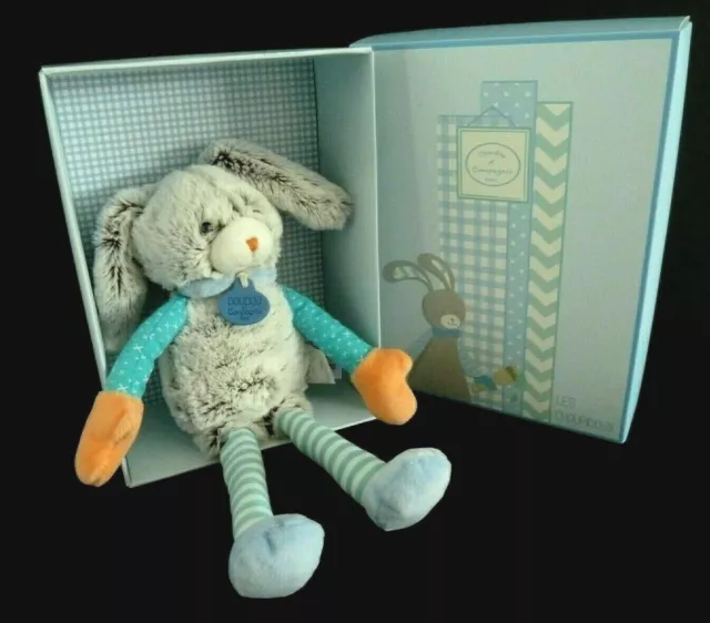 *. DOUDOU ET COMPAGNIE LAPIN CHOUPIDOUX BLEU VERT MARRON ORANGE PANTIN 32cm NEUF 2