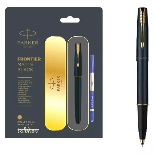 Parker Frontier Matte Black MB Gold Trim GT Roller Ball RB Pen Rollerball New