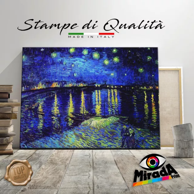 QUADRO Vincent Van Gogh Notte stellata sul Rodano STAMPA TELA CANVAS cielo luna