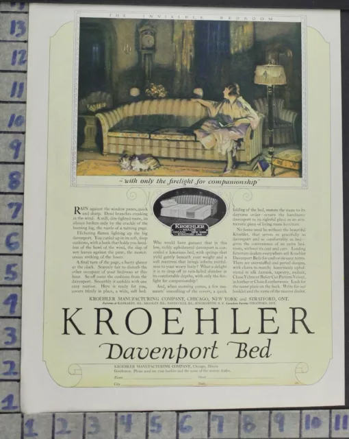 1924 Kroehler Davenport Couch Bed Sleeper Sofa Home Decor Vintage Art Ad Bp68