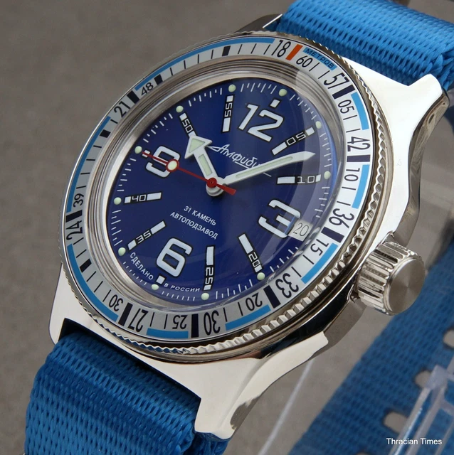VOSTOK AMPHIBIA 'BAIKAL' Custom Russian Auto Dive Watch, New, Boxed, UK ...
