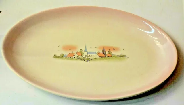 Ancien Plat Ovale A Viande Legume De Service Tableau Decor Village Assiette