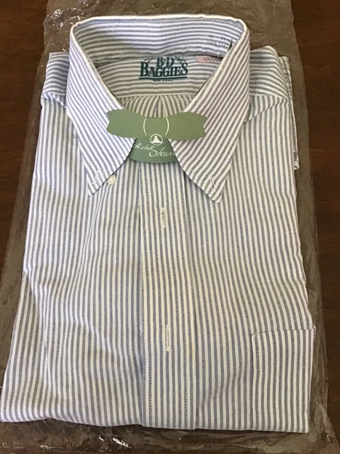 VTG Mens BD Baggies USA Buttondown Shirt 16 34/35 Blue White Stripe