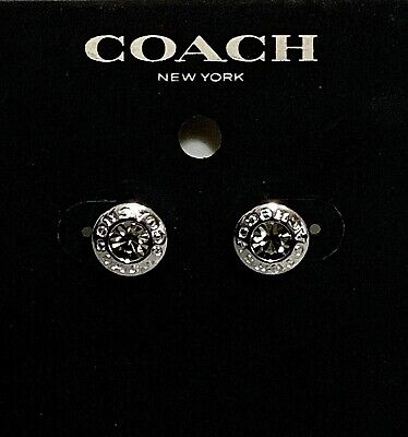 New COACH  Open Circle Stone Stud Earrings Silver F54516