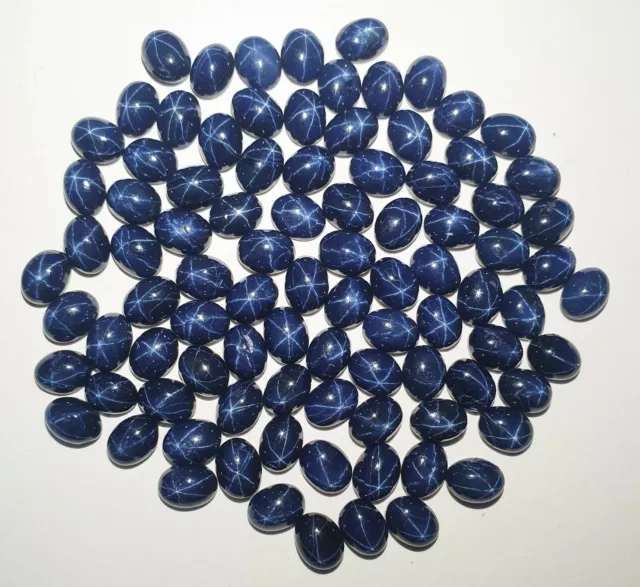Natural Star Blue Sapphire Oval Cabochon Loose Gemstone Lot 5 Pcs 6*8 MM 10 CT
