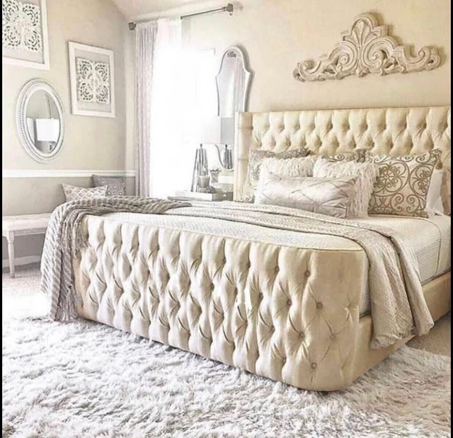 WING BACK BED Frame Upholstered Fabirc Velvet Double King Super King £