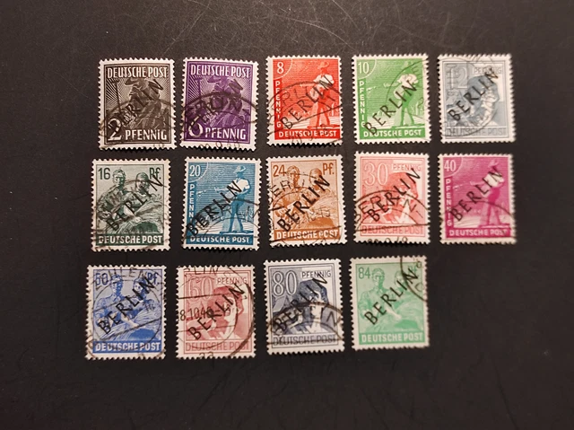 Berlin, Schwarzaufdrucke, Lot, Mi.-Nr. 1-5, 7-9 + 11-16 gestempelt
