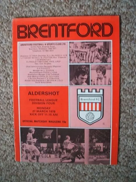 BRENTFORD v ALDERSHOT...1977/78 DIV 4