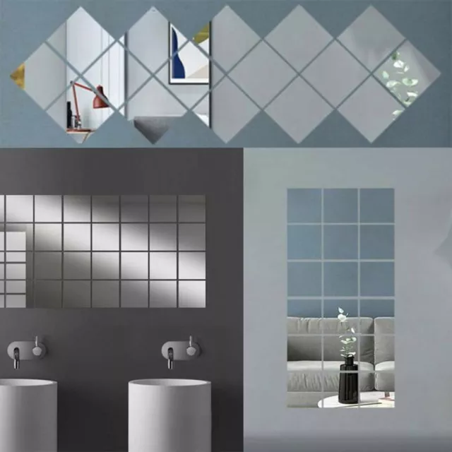 Décalques Miroir Stickers Verre Maison Mosaïque Set Tiles Toilette 15 15cm Mural