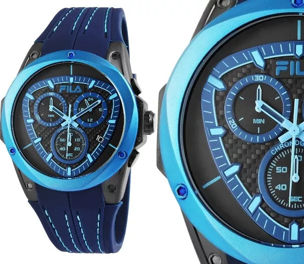 Herrenuhr Männer Sport Armbanduhr Chronograph Blau Silikon 10ATM 38-821-003 FILA