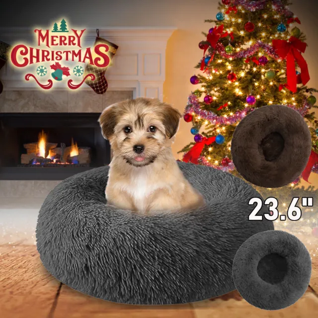 23.6'' Plush Pet Bed Calming Donut Dog Cat Bed Round Cuddler Nest Cushion Bed