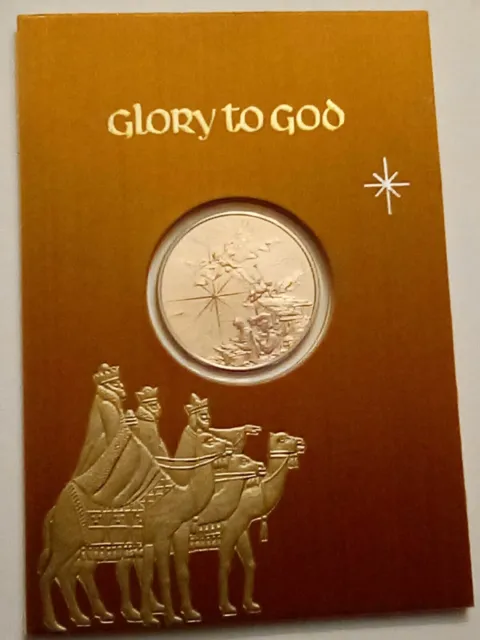 Vintage Franklin Mint 1973 Glory To God Christmas Card With Coin !