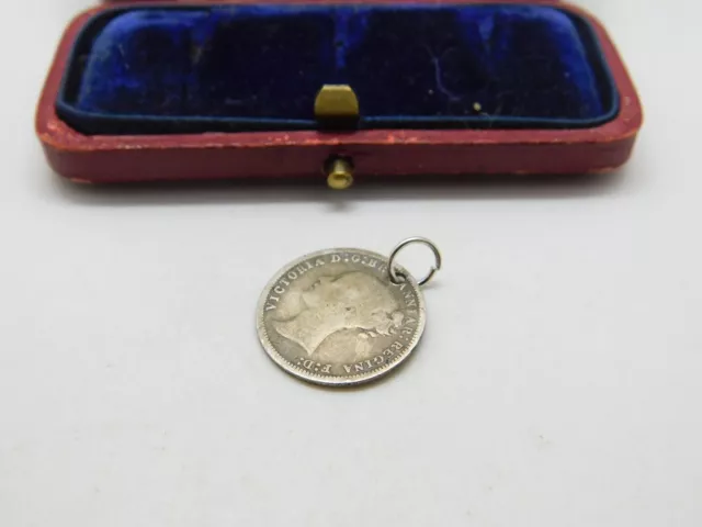 Sterling Silver Queen Victoria Three Pence Charm Pendant Vintage 1874