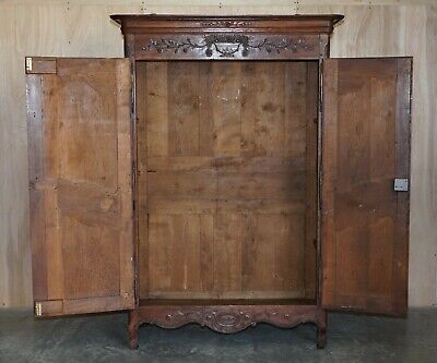 Antique 1844 Carved & Dated Large Wardrobe Armoire With Expertly Crafted Panels 10