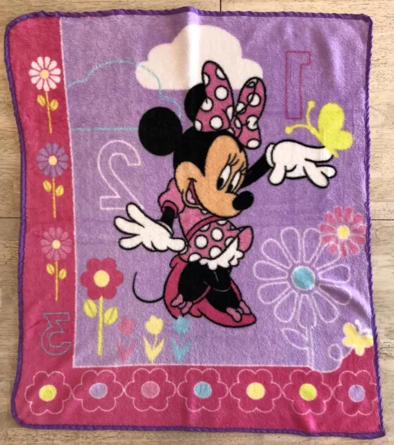 Minnie Mouse Pink Blanket Purple Plush Throw Disney Flowers 123 Crib Toddler 2