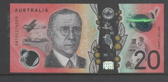 2019 $20 Lowe/Gaetjens first prefix next generation banknote