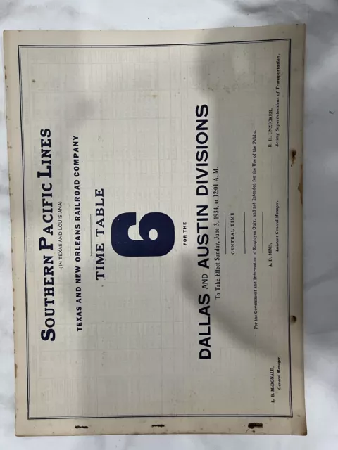 Southern Pacific Lines Employee Train Time Table 6 - 1934