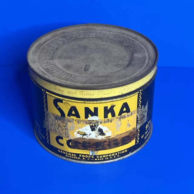 Vintage SANKA COFFEE - 1 Pound -  Keywind Tin Regular Grind EMPTY